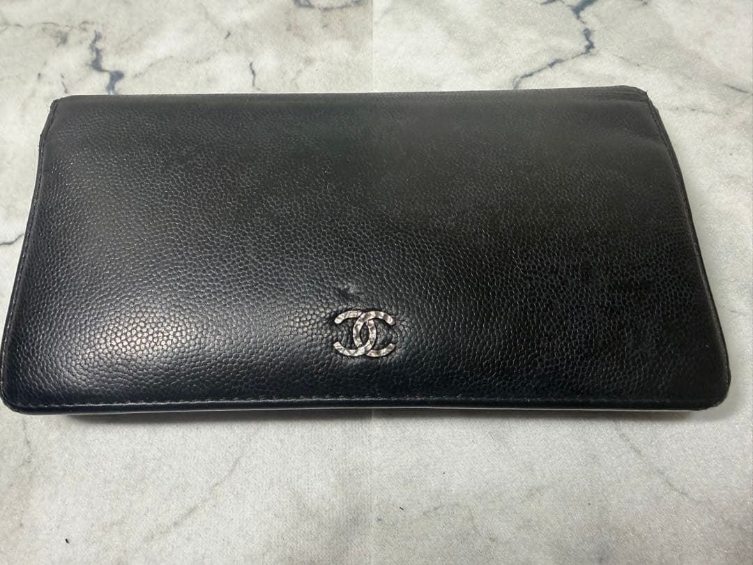 CHANEL ブラック キャビアスキン 長財布 シリアル18番台 一致 Gカード