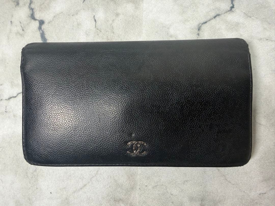CHANEL ブラック キャビアスキン 長財布 シリアル18番台 一致 Gカード
