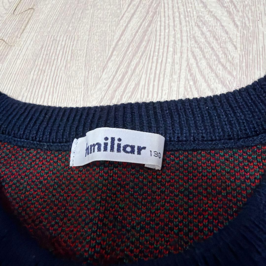 familiar 130cm 長袖ワンピース ネイビー・チェック柄