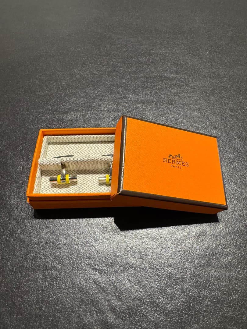 【未使用】HERMES カフリンクス シルバー イエロー