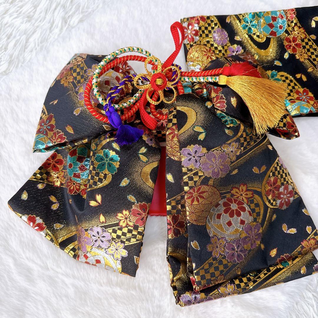 七五三　はこせこセット　黒×ゴールド　作り帯　草履21.0cm