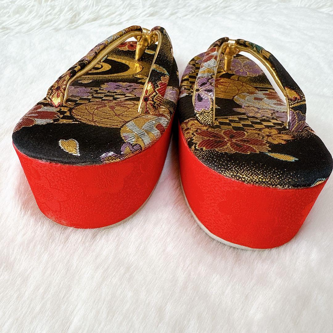 七五三　はこせこセット　黒×ゴールド　作り帯　草履21.0cm