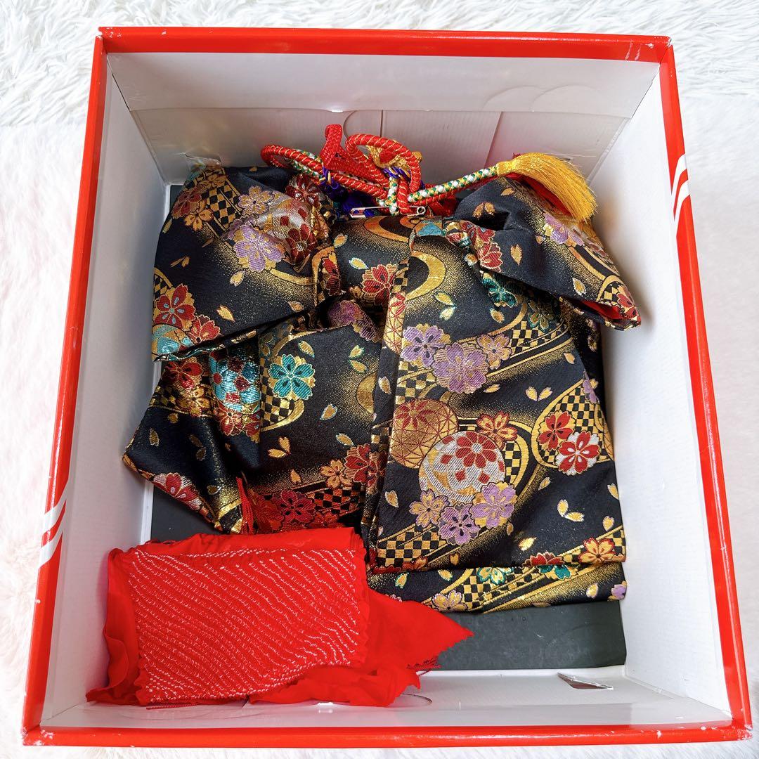 七五三　はこせこセット　黒×ゴールド　作り帯　草履21.0cm