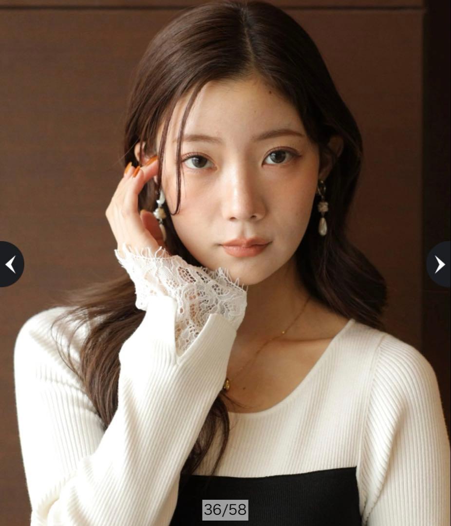 アプワイザーリッシェ　袖レースビスチェ切替ワンピース　特殊黒　M