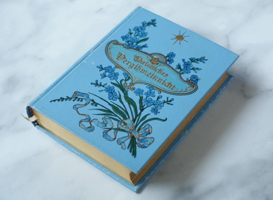 ドイツ 古書 アンティーク 勿忘草のメモリアルブック 青 洋書 希少 レア