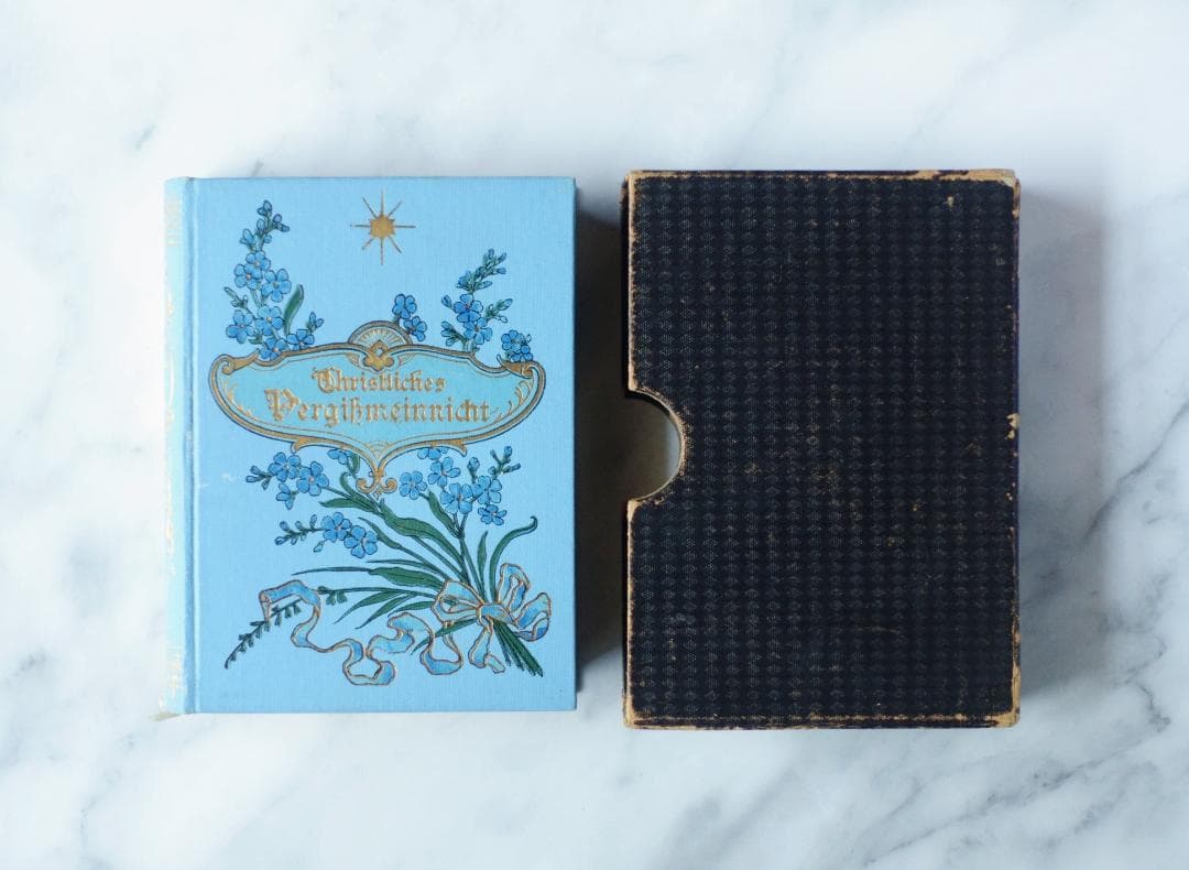 ドイツ 古書 アンティーク 勿忘草のメモリアルブック 青 洋書 希少 レア
