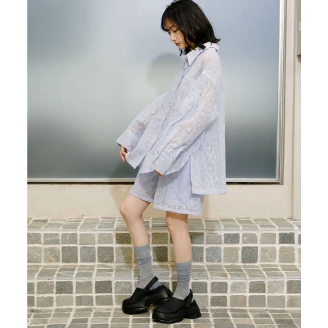 KBF シアーエンブロイダリーハーフパンツ ライトブルー