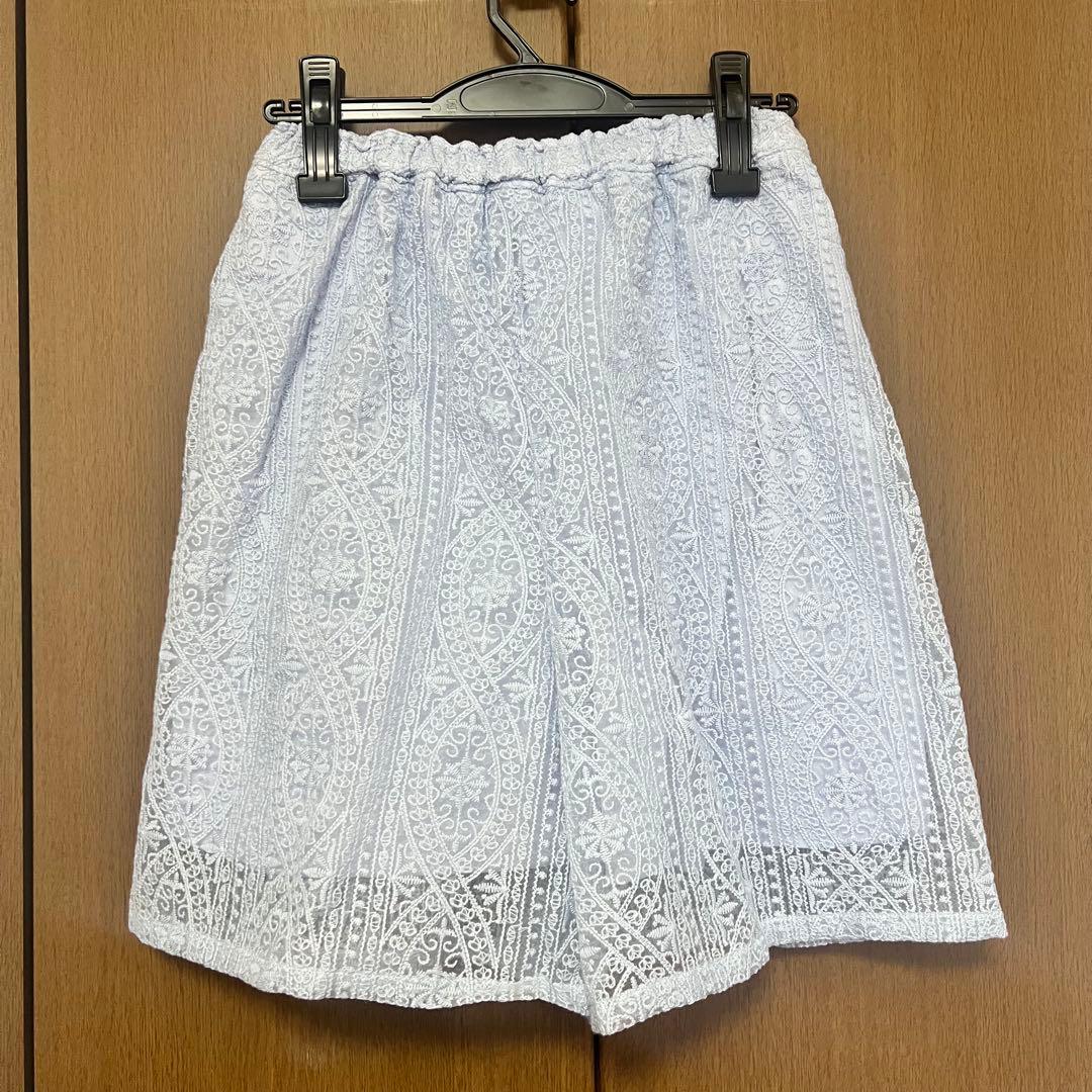 KBF シアーエンブロイダリーハーフパンツ ライトブルー