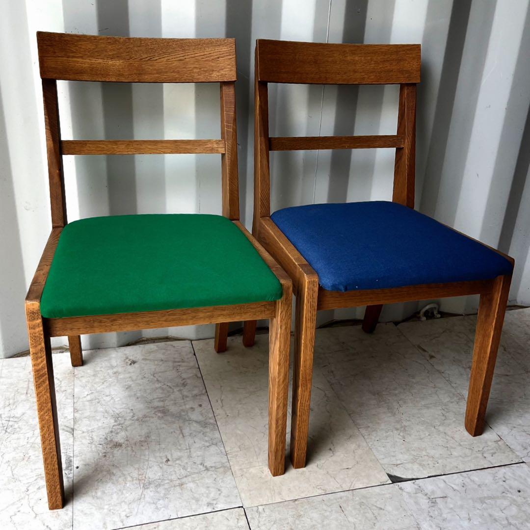 取付無料！ウニコ ADDAY 北欧風天然木座面ファブリック青・緑ダイニングチェア