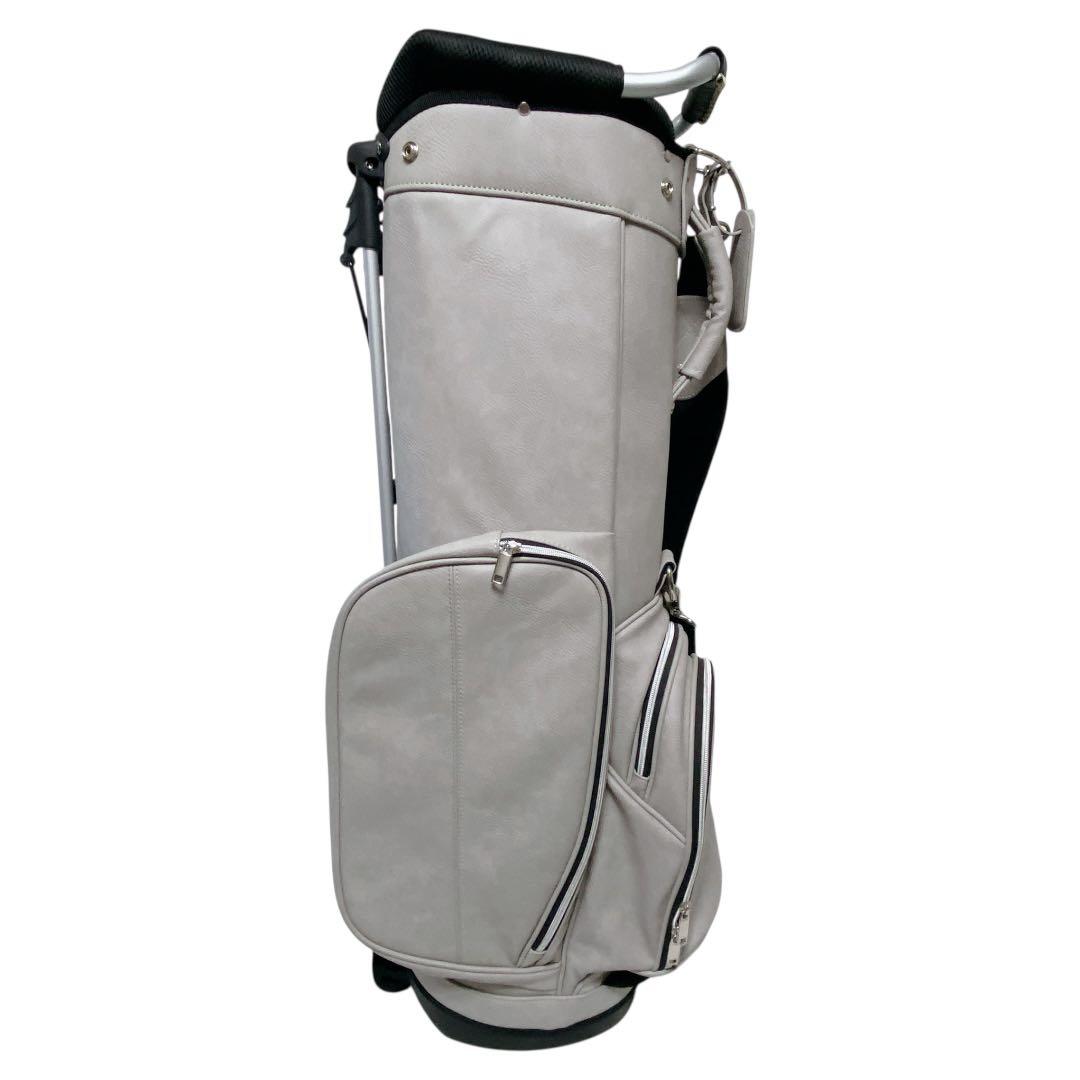 美品　AXEL　スタンド付キャディバッグ　グレージュ　9型　6分割　PUレザー