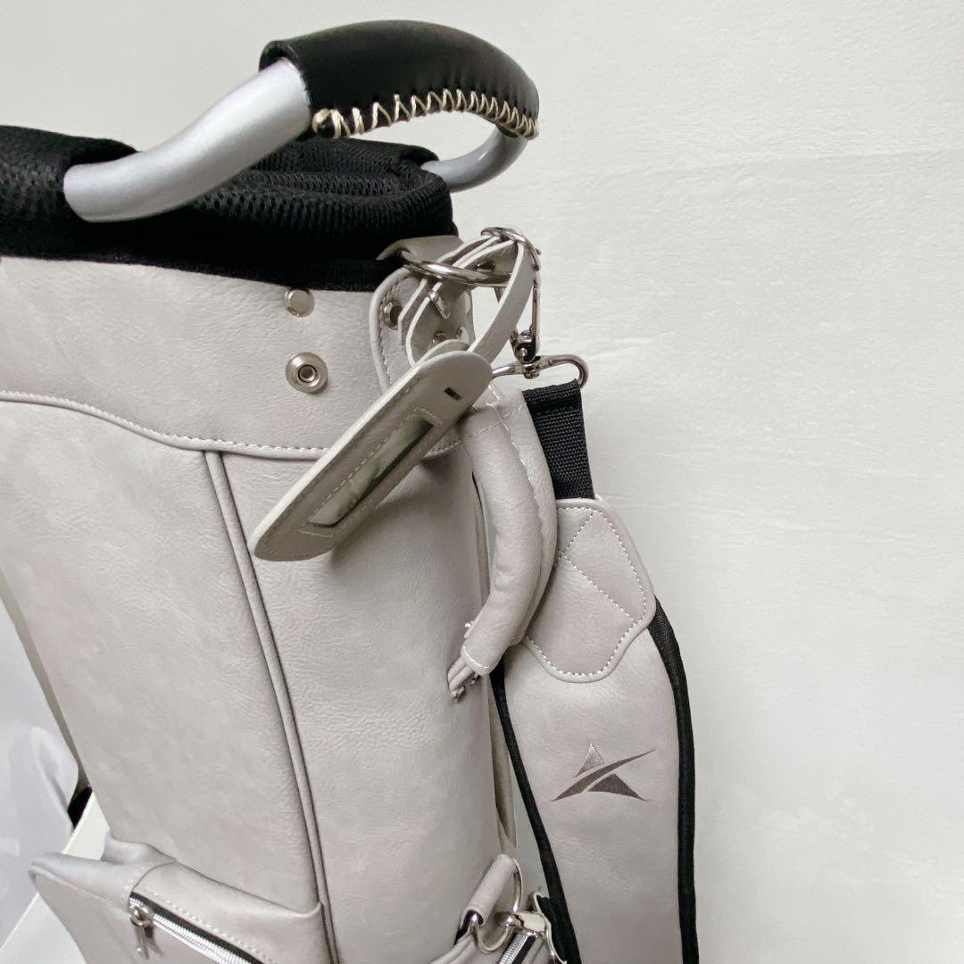 美品　AXEL　スタンド付キャディバッグ　グレージュ　9型　6分割　PUレザー