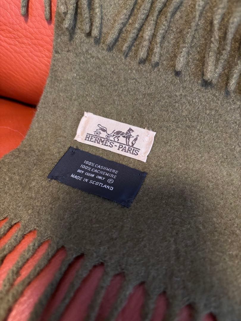 終了間近です 最終HERMÈS エルメスカシミヤ マフラー オリーブグリーン