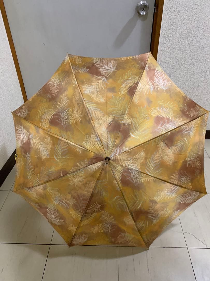 レア美品王室御用達イギリス製FOX社長傘雨傘ゴールド系植物柄フサ付き上品な傘