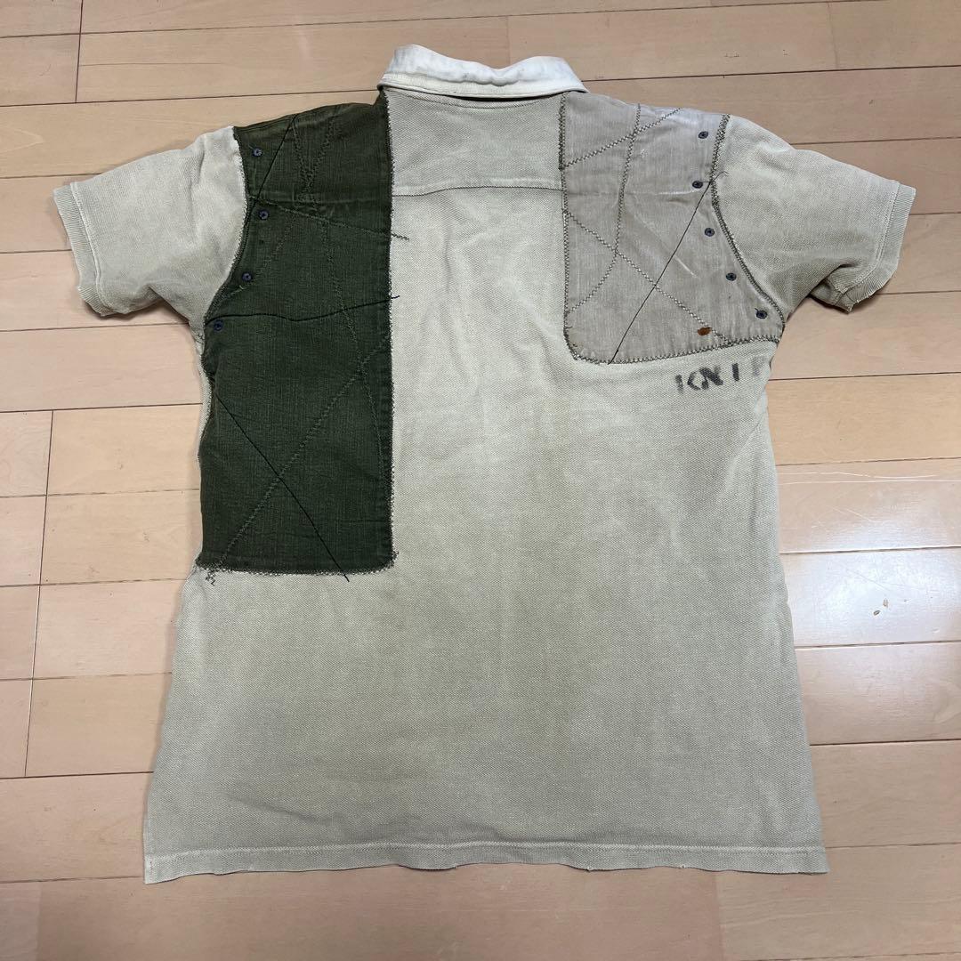 【希少】KAPITAL ヴィンテージ ポロシャツ カーキ パッチワーク 古着