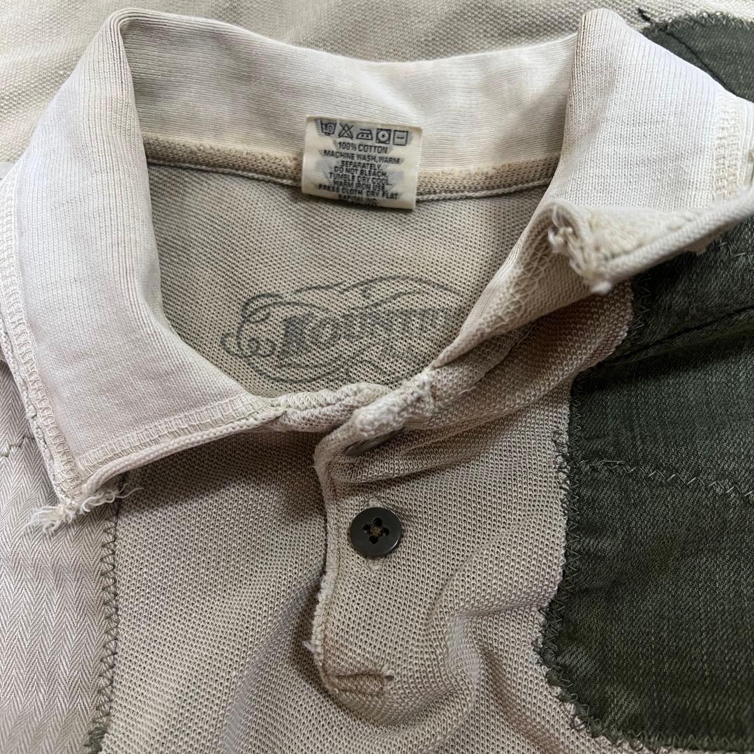 【希少】KAPITAL ヴィンテージ ポロシャツ カーキ パッチワーク 古着