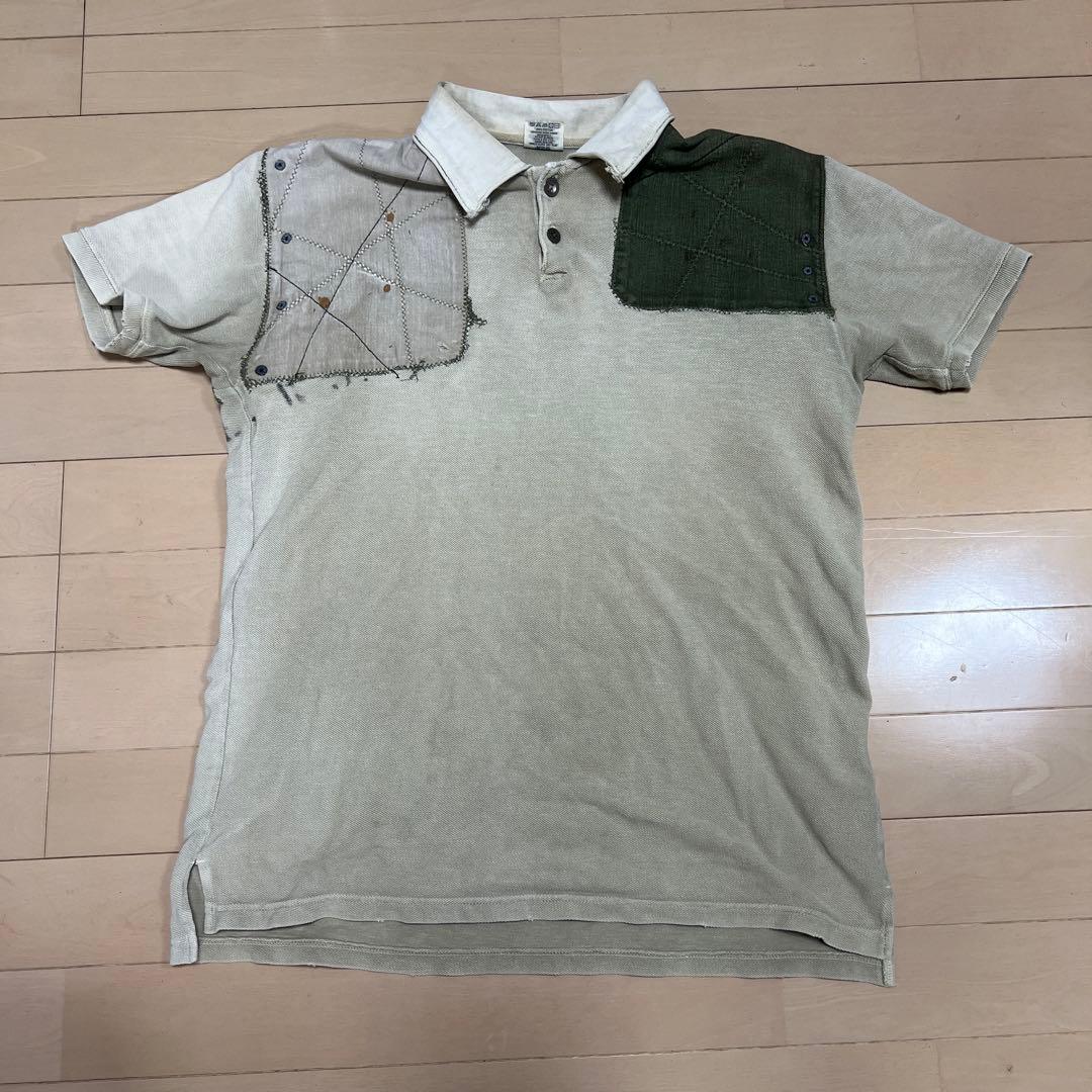 【希少】KAPITAL ヴィンテージ ポロシャツ カーキ パッチワーク 古着