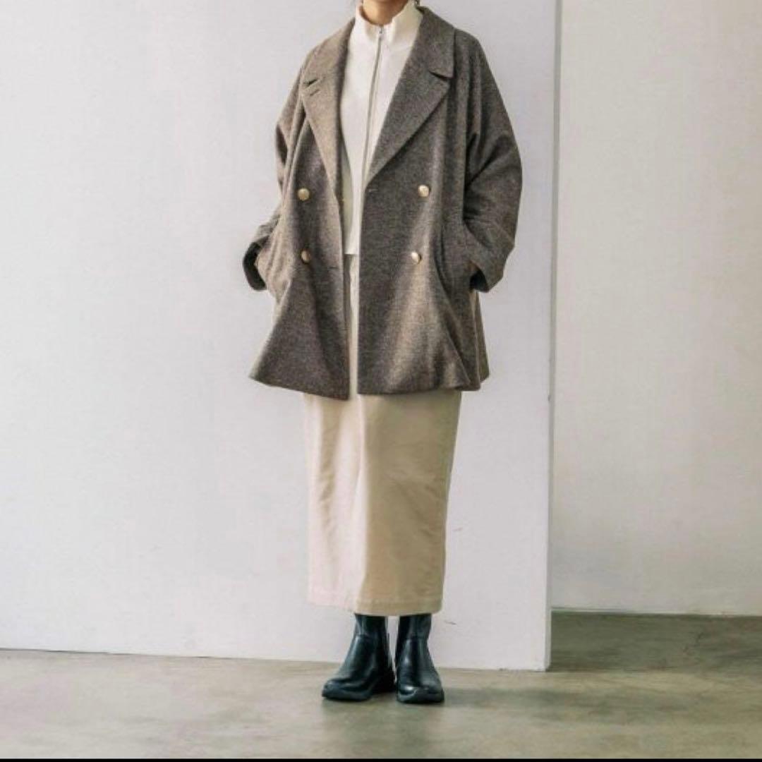 GLOBAL WORK 軽やかストレッチ衿2WAYコート　ヘリンボーン　L