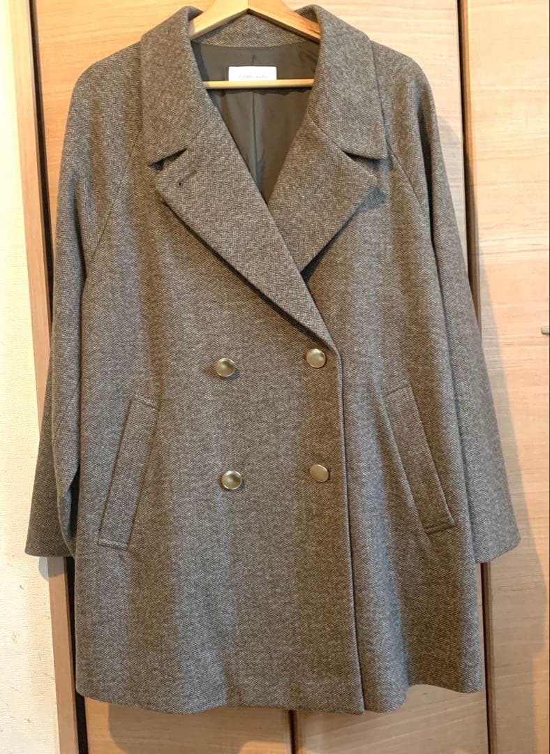 GLOBAL WORK 軽やかストレッチ衿2WAYコート　ヘリンボーン　L