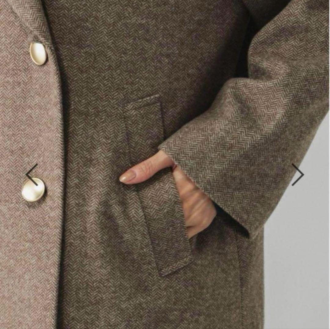 GLOBAL WORK 軽やかストレッチ衿2WAYコート　ヘリンボーン　L