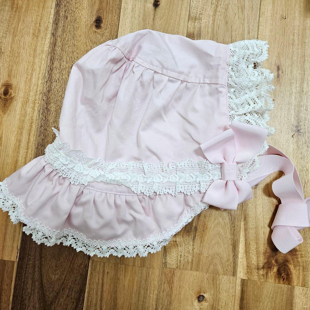 BABY トーションレース ピンク フルボンネット