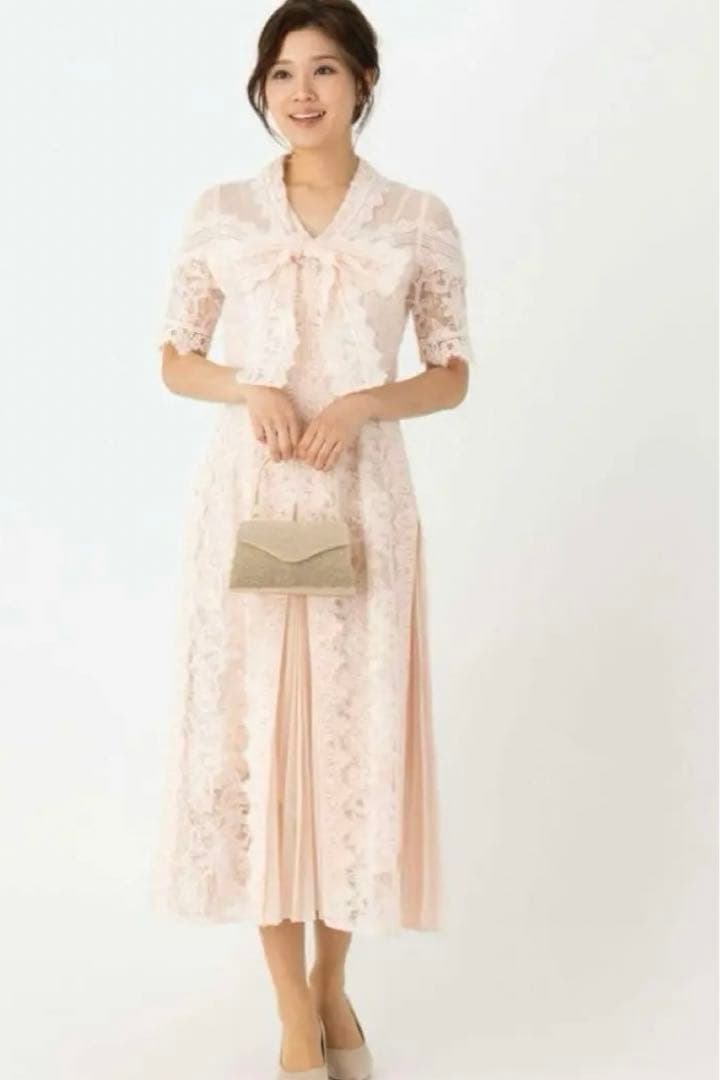 SNIDEL プリーツ切替ボウタイレースドレス