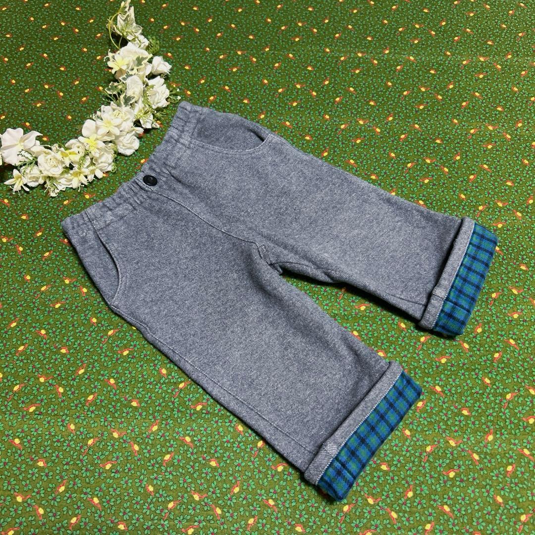 ファミリア セット チェック くま カーディガン ベスト ロンTレギンス 80