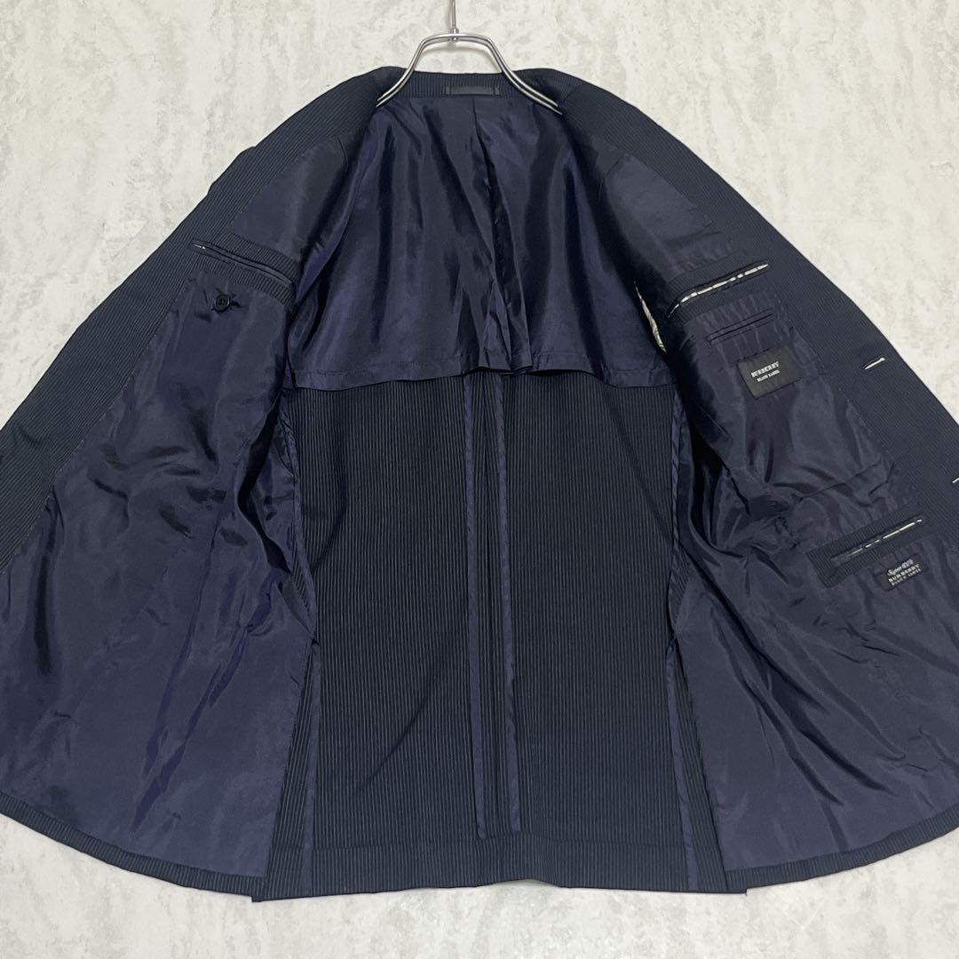 美品『バーバリーブラックレーベル』ドレススーツ ピークドラペル ストライプ 濃紺