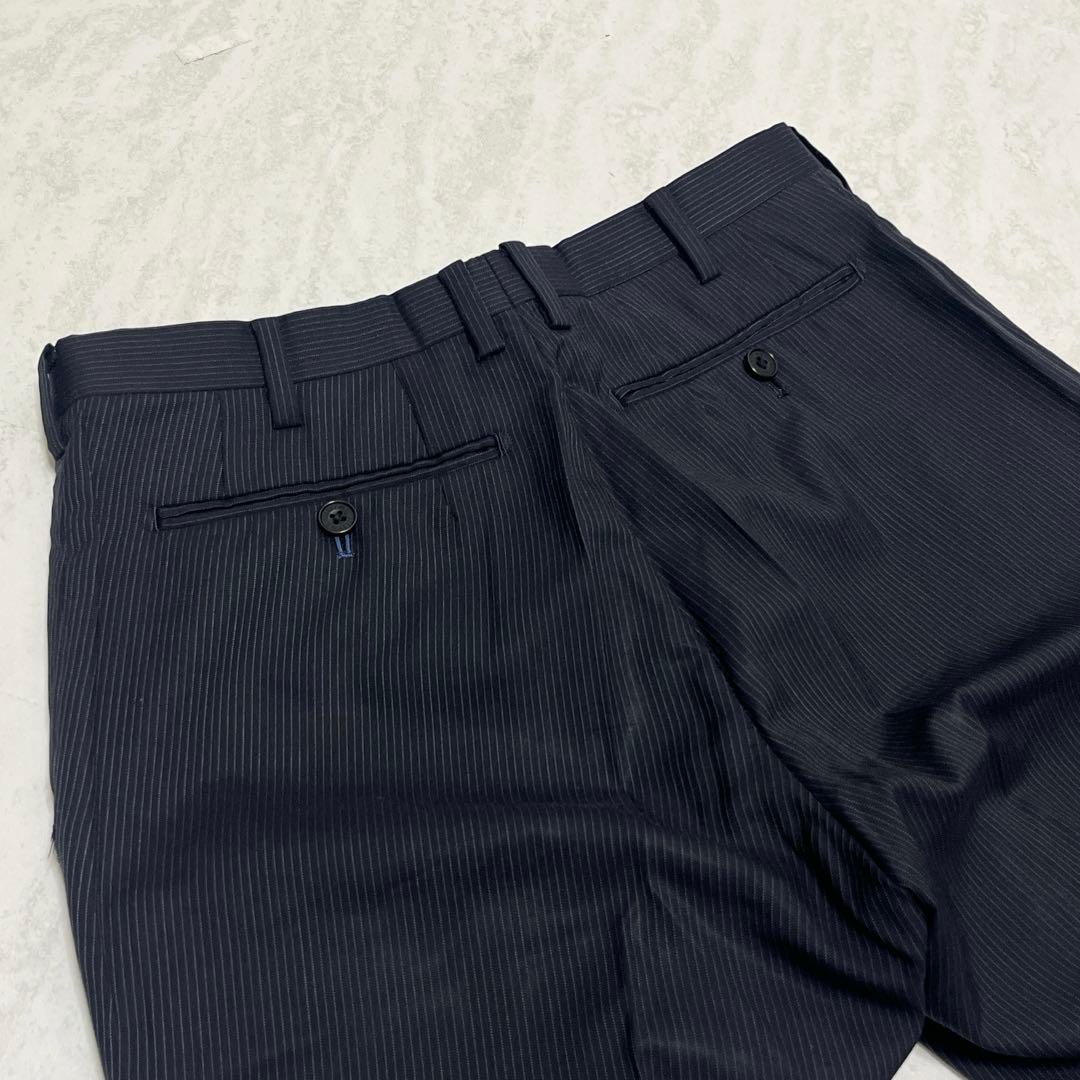 美品『バーバリーブラックレーベル』ドレススーツ ピークドラペル ストライプ 濃紺