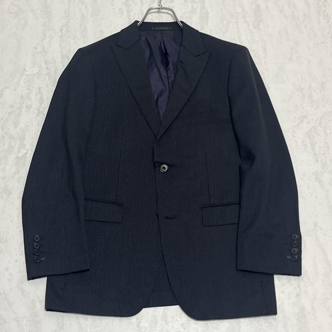 美品『バーバリーブラックレーベル』ドレススーツ ピークドラペル ストライプ 濃紺