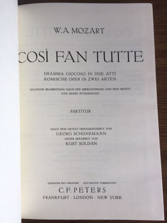 モーツァルト：コシファントゥッテ〜ペータース版