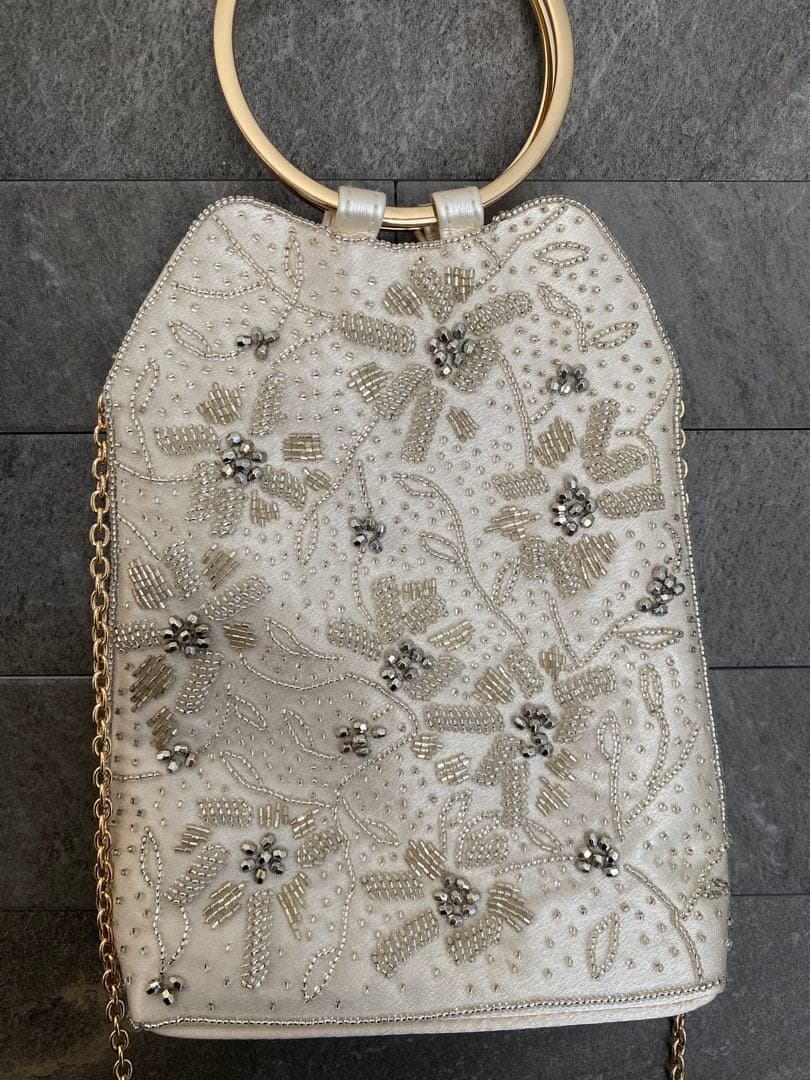 niana 2wayリングハンドルビジューパーティーバッグ ベージュ