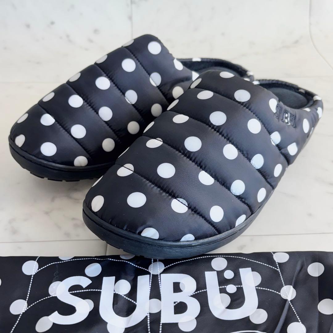 美品✨SUBU スブ ドット柄 スリッパ サンダル 黒×白 収納袋付き