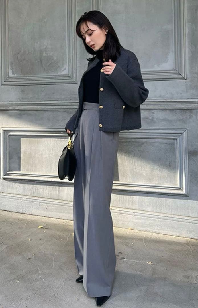 【ゆき☆さま】anuans ノーカラーニットジャケット　グレー