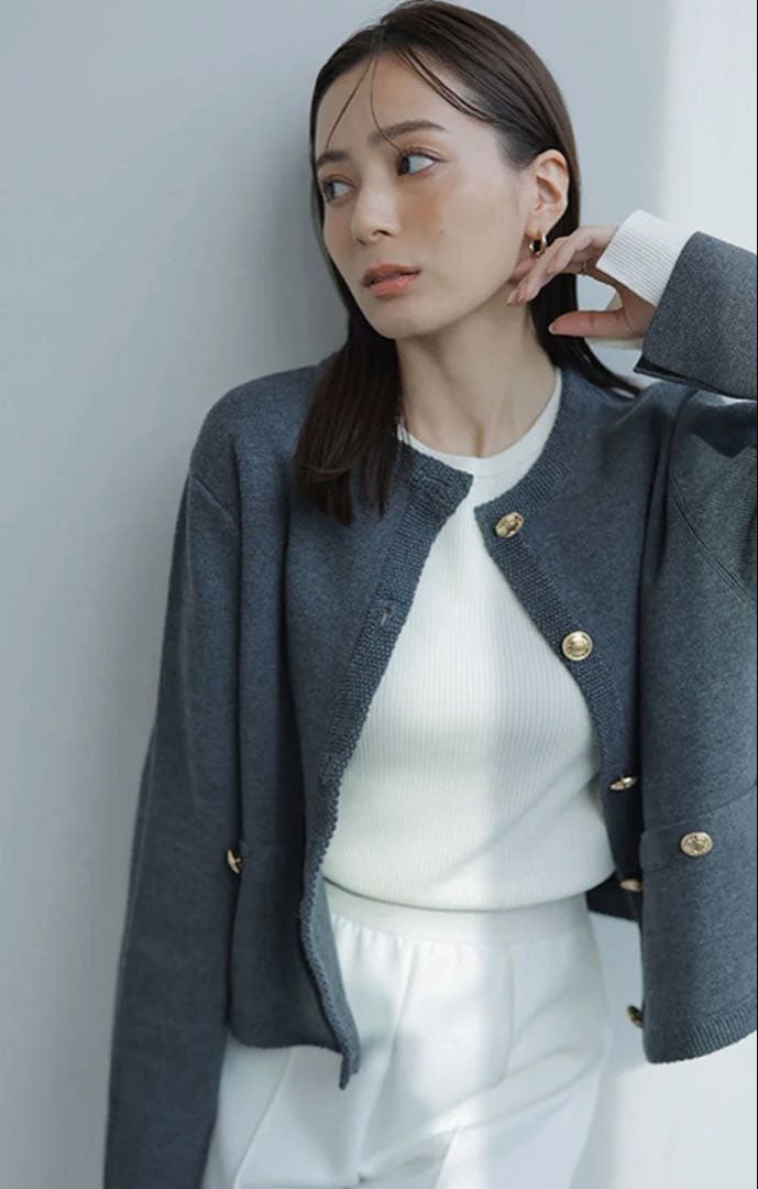 【ゆき☆さま】anuans ノーカラーニットジャケット　グレー