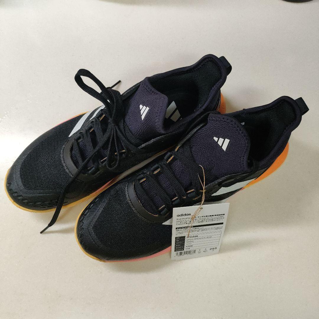 新品adidas テニスシューズ 25.5　ブラック/オレンジ ハードコート推奨