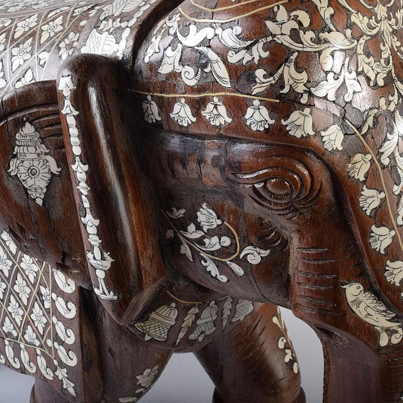 ノブリン　中国　唐木紫壇製獣骨象嵌装飾象置物　重さ約12㎏　V　8059C