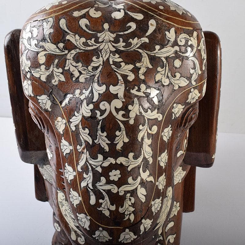 ノブリン　中国　唐木紫壇製獣骨象嵌装飾象置物　重さ約12㎏　V　8059C