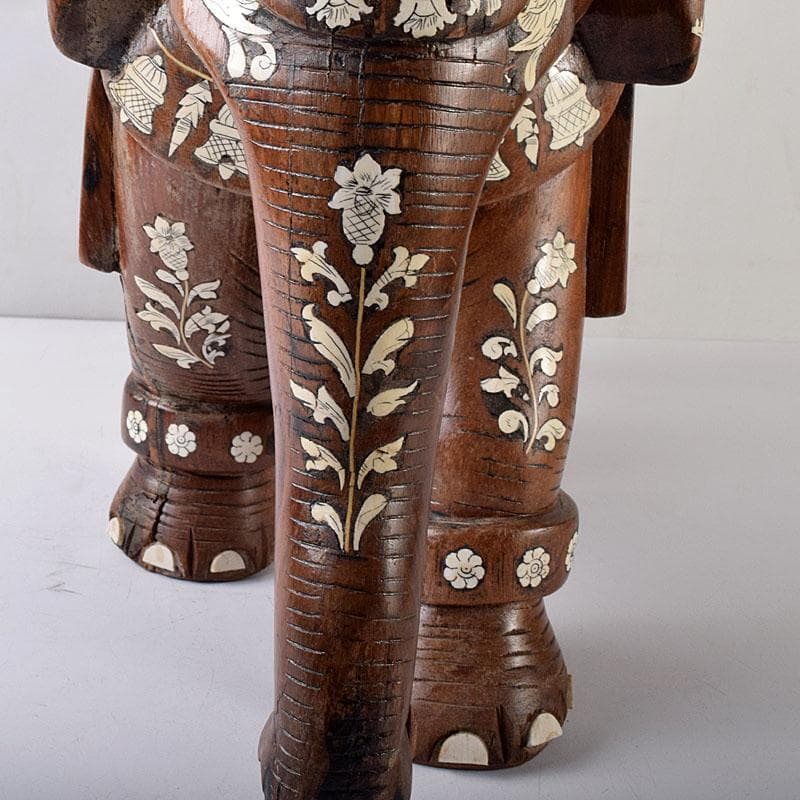 ノブリン　中国　唐木紫壇製獣骨象嵌装飾象置物　重さ約12㎏　V　8059C