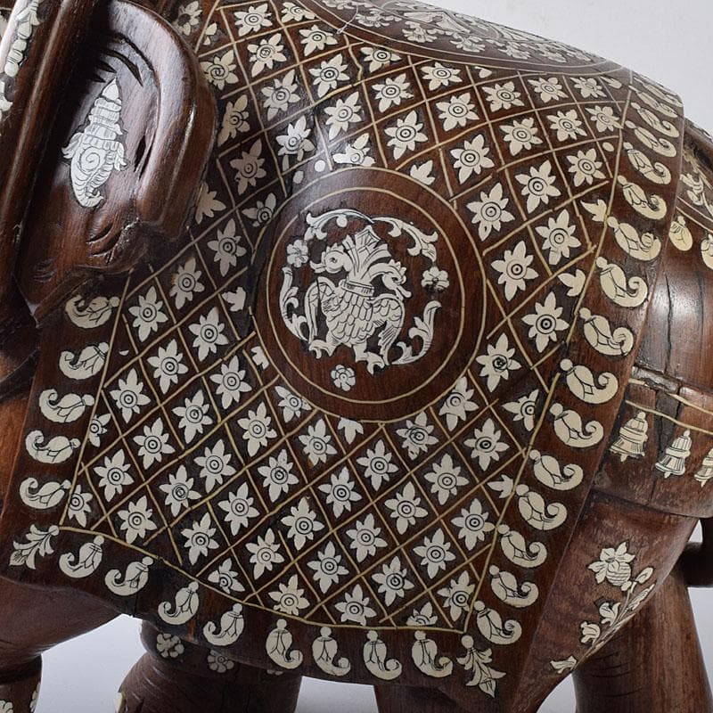 ノブリン　中国　唐木紫壇製獣骨象嵌装飾象置物　重さ約12㎏　V　8059C