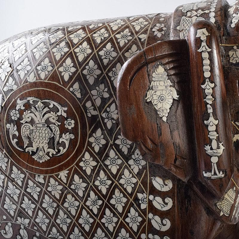 ノブリン　中国　唐木紫壇製獣骨象嵌装飾象置物　重さ約12㎏　V　8059C