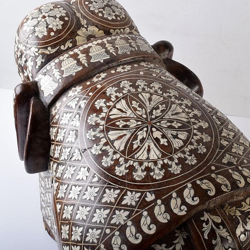 ノブリン　中国　唐木紫壇製獣骨象嵌装飾象置物　重さ約12㎏　V　8059C