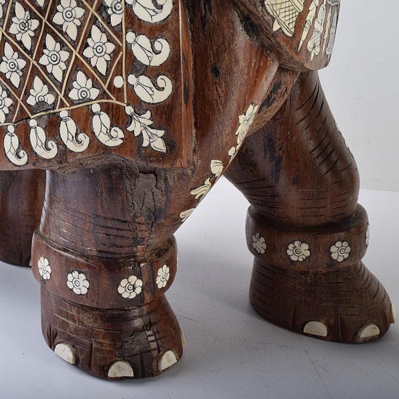 ノブリン　中国　唐木紫壇製獣骨象嵌装飾象置物　重さ約12㎏　V　8059C