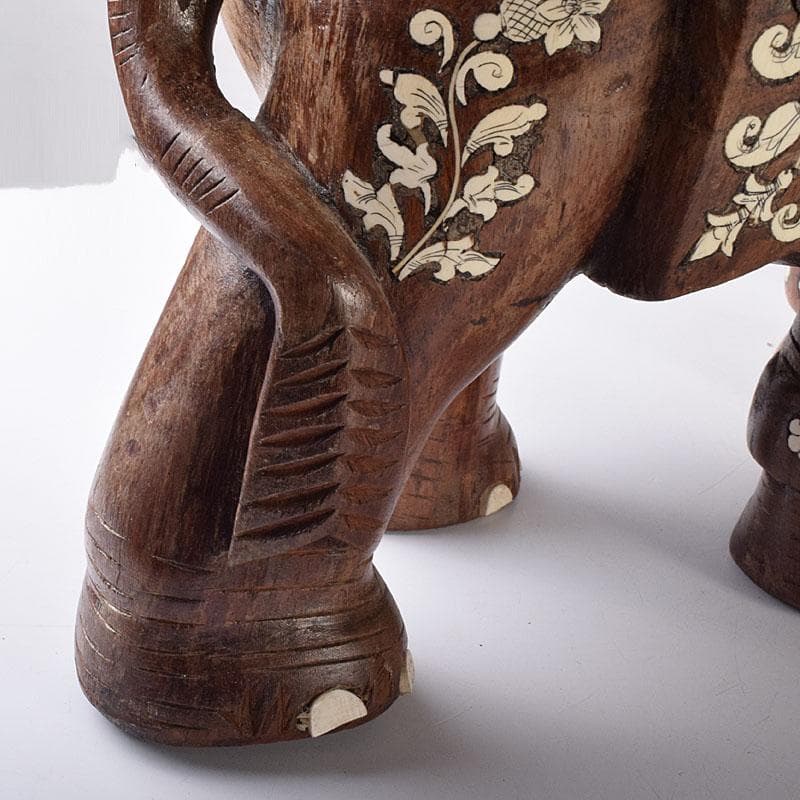 ノブリン　中国　唐木紫壇製獣骨象嵌装飾象置物　重さ約12㎏　V　8059C