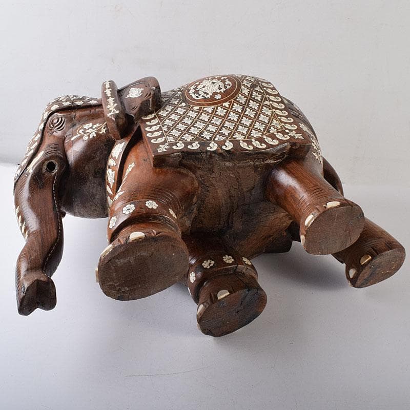 ノブリン　中国　唐木紫壇製獣骨象嵌装飾象置物　重さ約12㎏　V　8059C