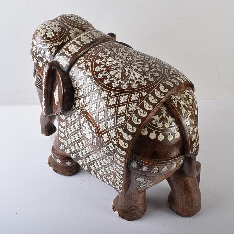 ノブリン　中国　唐木紫壇製獣骨象嵌装飾象置物　重さ約12㎏　V　8059C