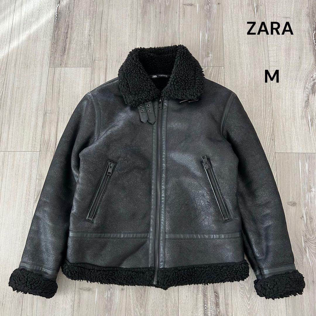 ZARA ザラ フェイクムートン B3 フライトジャケット M ブラック ボア