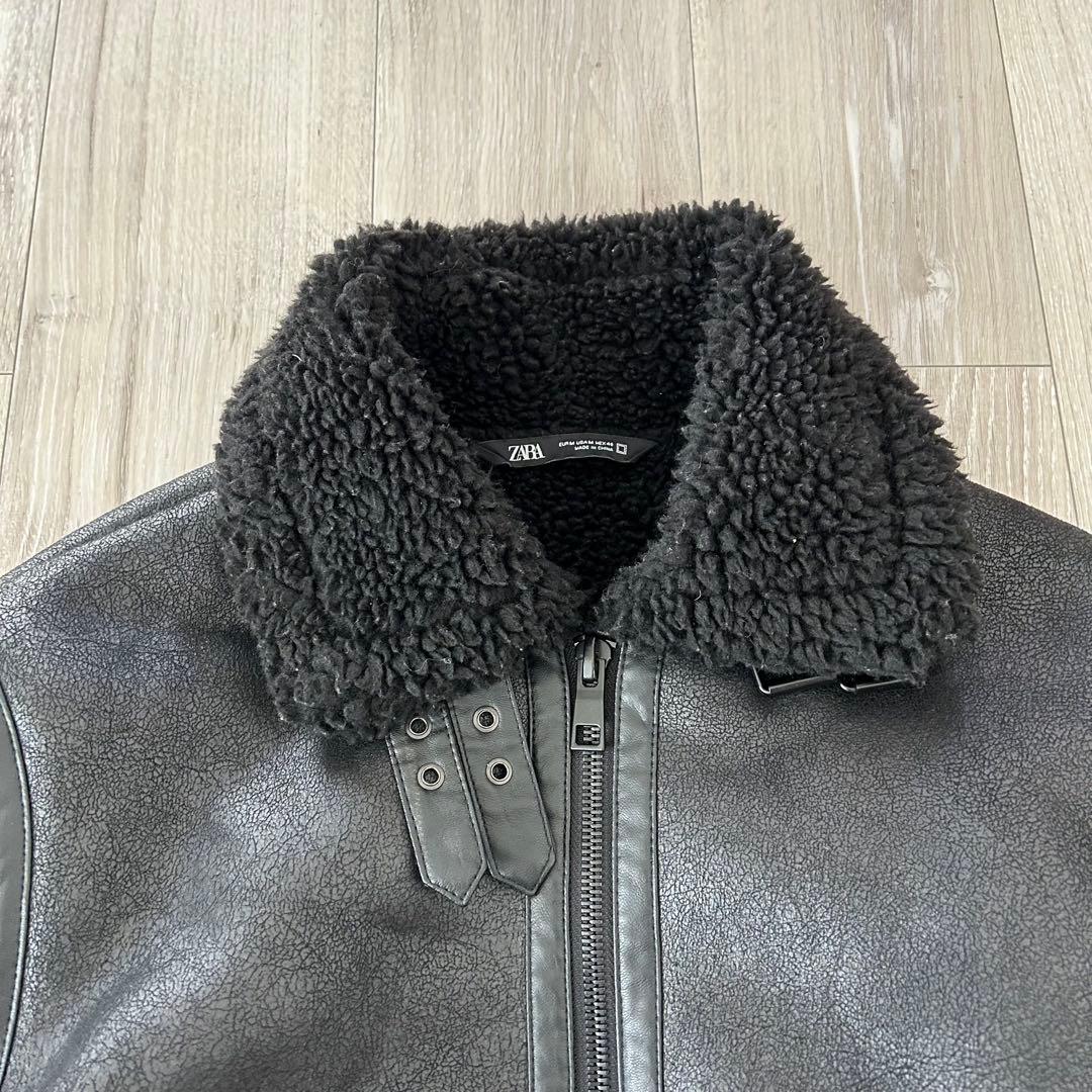 ZARA ザラ フェイクムートン B3 フライトジャケット M ブラック ボア