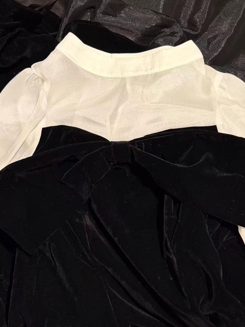 新品 NICE CLAUP オケージョン ベロアリボン異素材ロングワンピース