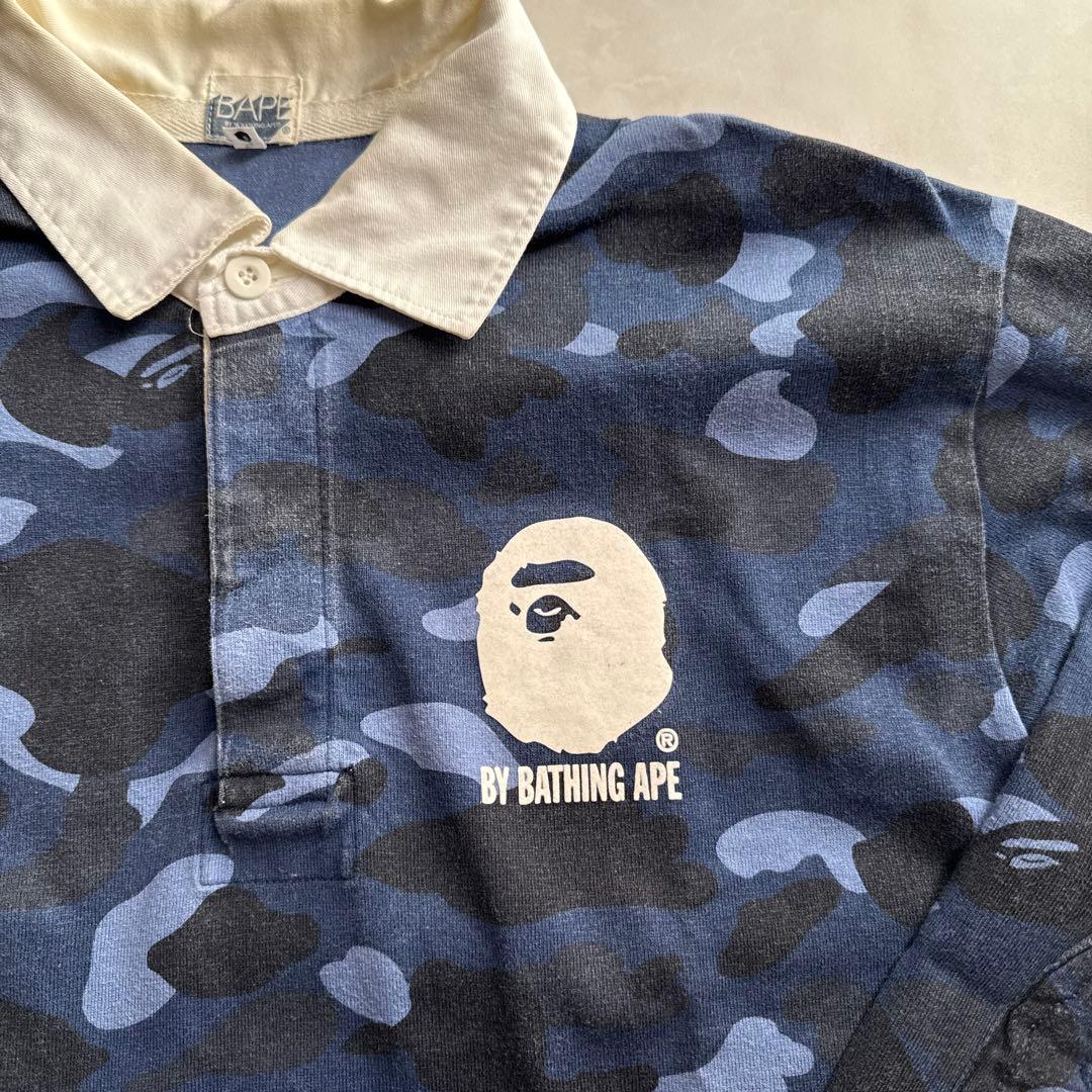 A BATHING APE 青カモ ラガーシャツ