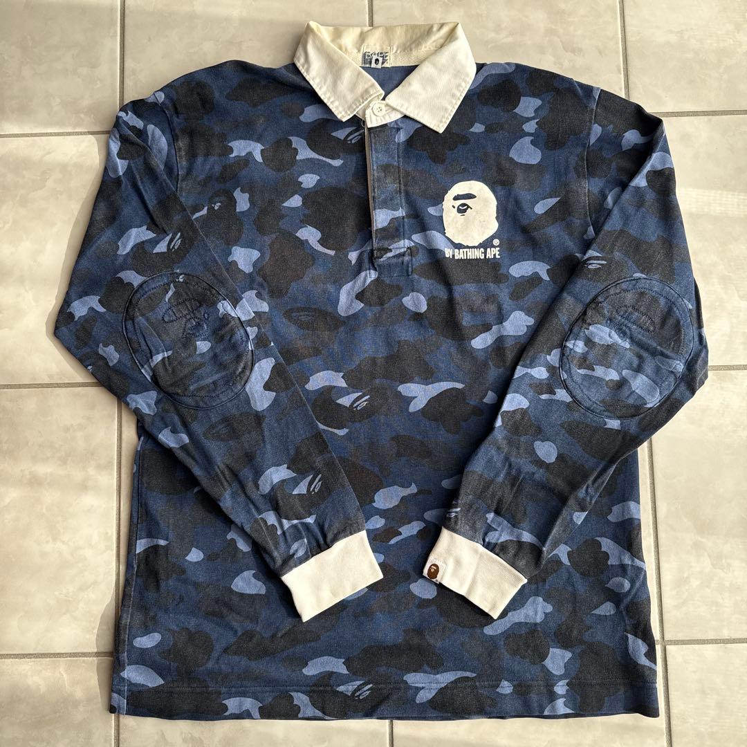 A BATHING APE 青カモ ラガーシャツ
